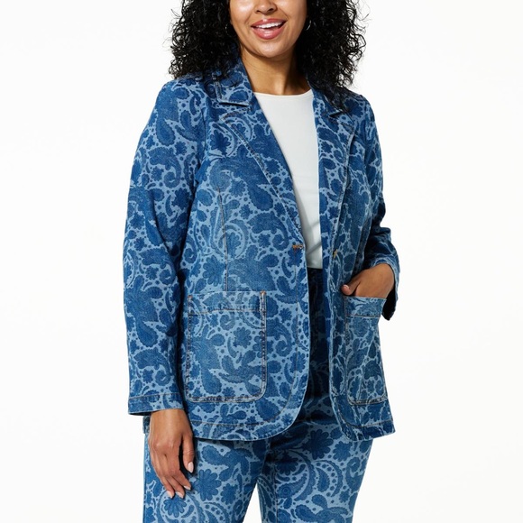 Jackets & Blazers - DG2 by Diane Gilman Jacquard Denim Blazer